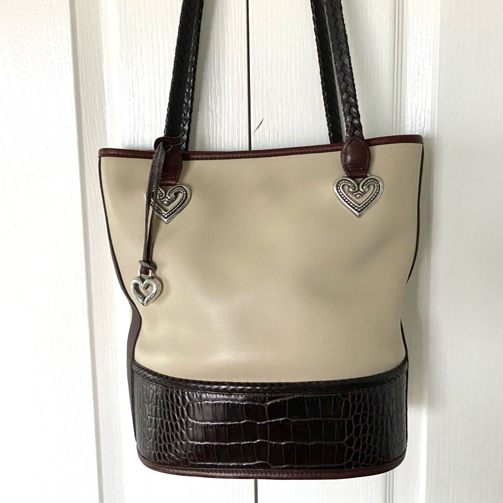 Brighton Leather Bag Beige with Brown Croc Trim